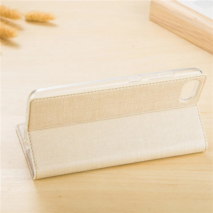 VILI DMX Style Cross Texture Card Holder Leather Case Cover for Asus ZenFone 4 Max (ZC554KL) / 4 Max Pro (ZC554KL) / 4 Max Plus (ZC554KL) - Gold