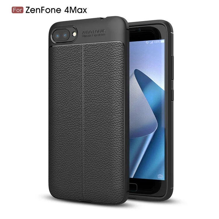 Litchi Grain PU Leather Coated TPU Cell Phone Cover for Asus ZenFone 4 Max / 4 Max Pro / 4 Max Plus (ZC554KL) - Black