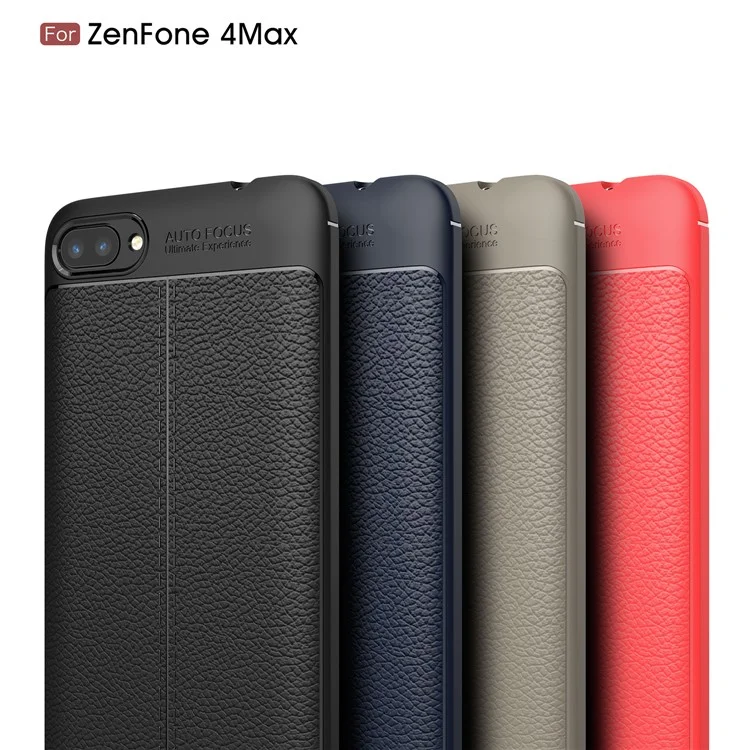 Litchi Grain PU Leather Coated TPU Cell Phone Cover for Asus ZenFone 4 Max / 4 Max Pro / 4 Max Plus (ZC554KL) - Black