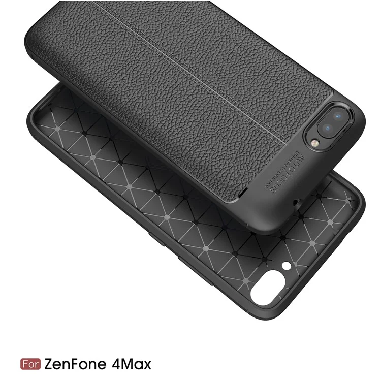 Litchi Grain PU Leather Coated TPU Cell Phone Cover for Asus ZenFone 4 Max / 4 Max Pro / 4 Max Plus (ZC554KL) - Black
