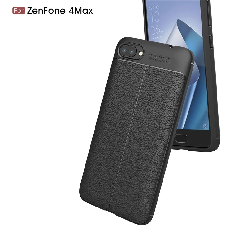 Litchi Grain PU Leather Coated TPU Cell Phone Cover for Asus ZenFone 4 Max / 4 Max Pro / 4 Max Plus (ZC554KL) - Black