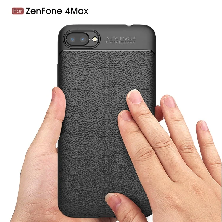Litchi Grain PU Leather Coated TPU Cell Phone Cover for Asus ZenFone 4 Max / 4 Max Pro / 4 Max Plus (ZC554KL) - Black