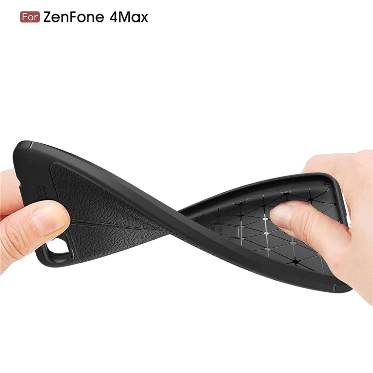 Litchi Grain PU Leather Coated TPU Cell Phone Cover for Asus ZenFone 4 Max / 4 Max Pro / 4 Max Plus (ZC554KL) - Black
