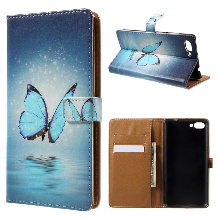 Pattern Printing Stand Wallet Leather Cell Phone Cover for Asus ZenFone 4 Max / 4 Max Pro / 4 Max Plus (ZC554KL) - Blue Butterfly