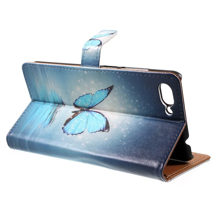 Pattern Printing Stand Wallet Leather Cell Phone Cover for Asus ZenFone 4 Max / 4 Max Pro / 4 Max Plus (ZC554KL) - Blue Butterfly