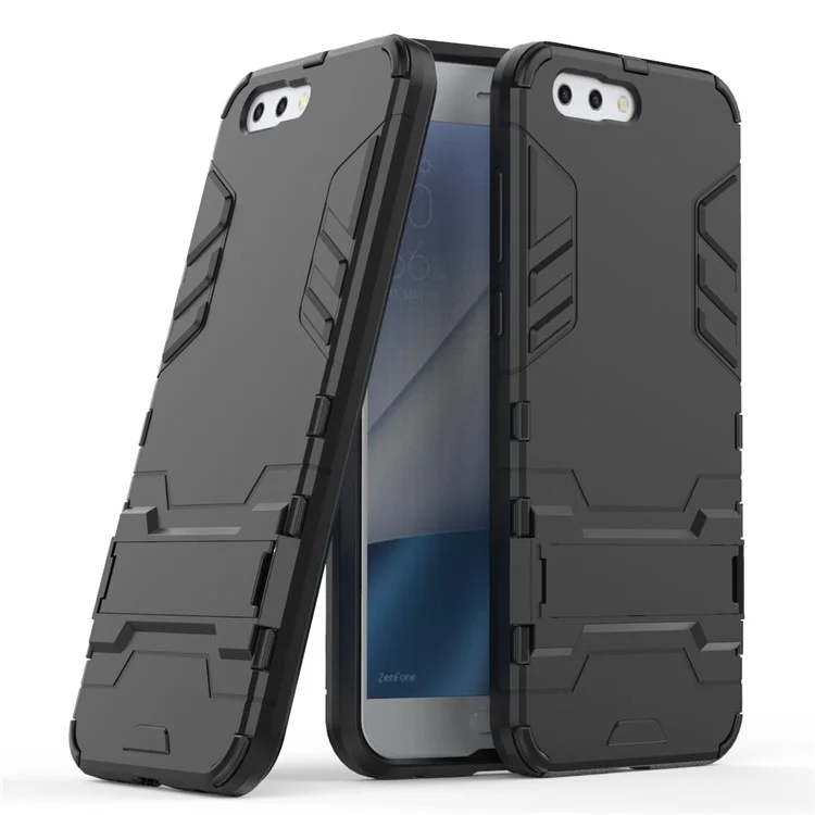Shockproof PC + TPU Hybrid Kickstand Phone Case for Asus ZenFone 4 (ZE554KL) - Black