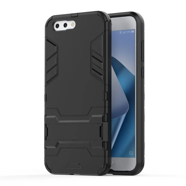 Shockproof PC + TPU Hybrid Kickstand Phone Case for Asus ZenFone 4 (ZE554KL) - Black