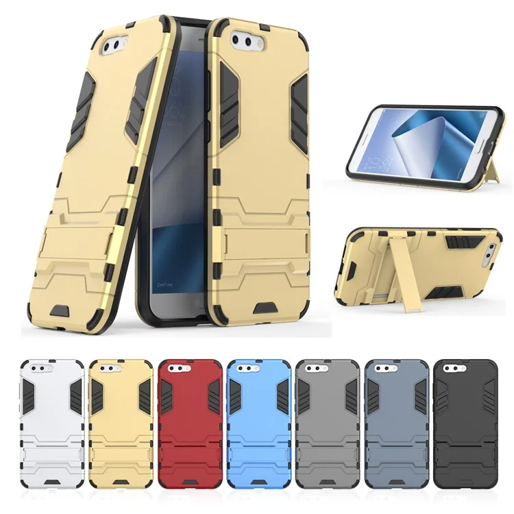 Shockproof PC + TPU Hybrid Kickstand Phone Case for Asus ZenFone 4 (ZE554KL) - Black