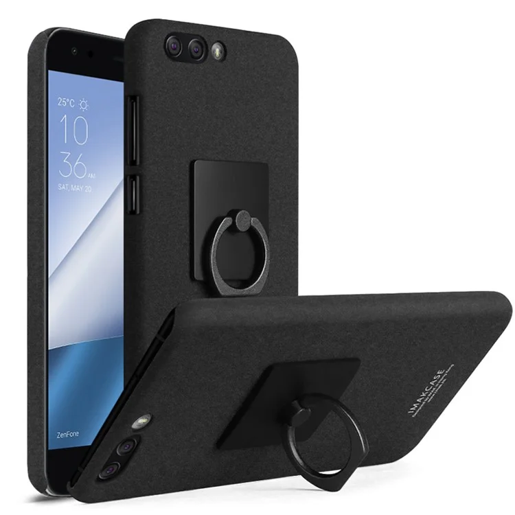 IMAK Ring Finger Grip Matte PC Case + Screen Protector for Asus ZenFone 4 (ZE554KL) - Black