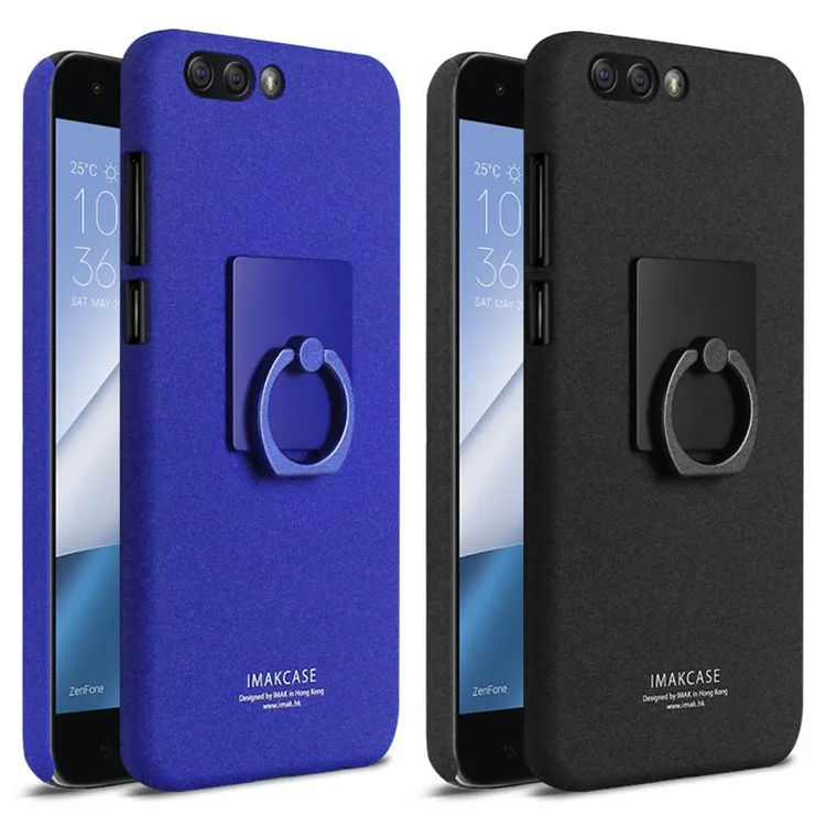IMAK Ring Finger Grip Matte PC Case + Screen Protector for Asus ZenFone 4 (ZE554KL) - Black