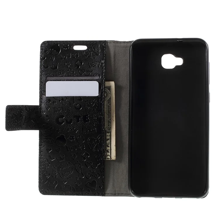 Cartoon Graffiti Folio Leather Wallet Mobile Case with Stand for Asus Zenfone 4 Selfie ZD553KL/ 4 Selfie ZB553KL/ 4 Selfie Lite ZB553KL - Black