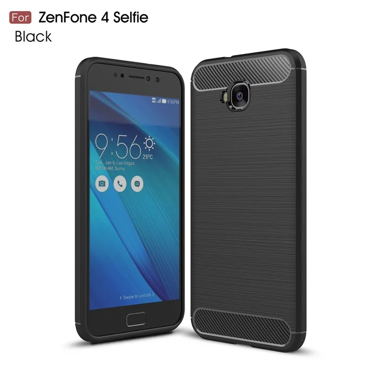 Carbon Fiber Texture Brushed TPU Mobile Phone Case for Asus Zenfone 4 Selfie ZD553KL/ 4 Selfie ZB553KL/ 4 Selfie Lite ZB553KL - Black