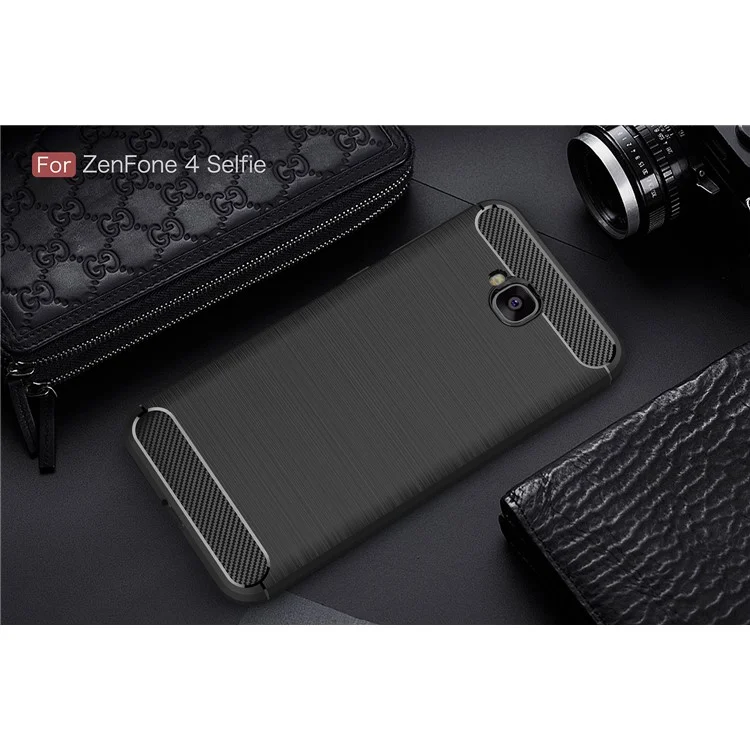 Carbon Fiber Texture Brushed TPU Mobile Phone Case for Asus Zenfone 4 Selfie ZD553KL/ 4 Selfie ZB553KL/ 4 Selfie Lite ZB553KL - Black
