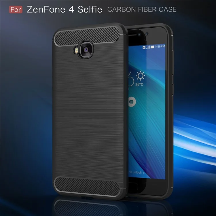 Carbon Fiber Texture Brushed TPU Mobile Phone Case for Asus Zenfone 4 Selfie ZD553KL/ 4 Selfie ZB553KL/ 4 Selfie Lite ZB553KL - Black