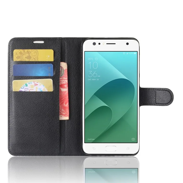 Litchi Skin Wallet Leather Stand Case for Asus ZenFone 4 Selfie ZD553KL/ 4 Selfie ZB553KL/ 4 Selfie Lite ZB553KL - Black