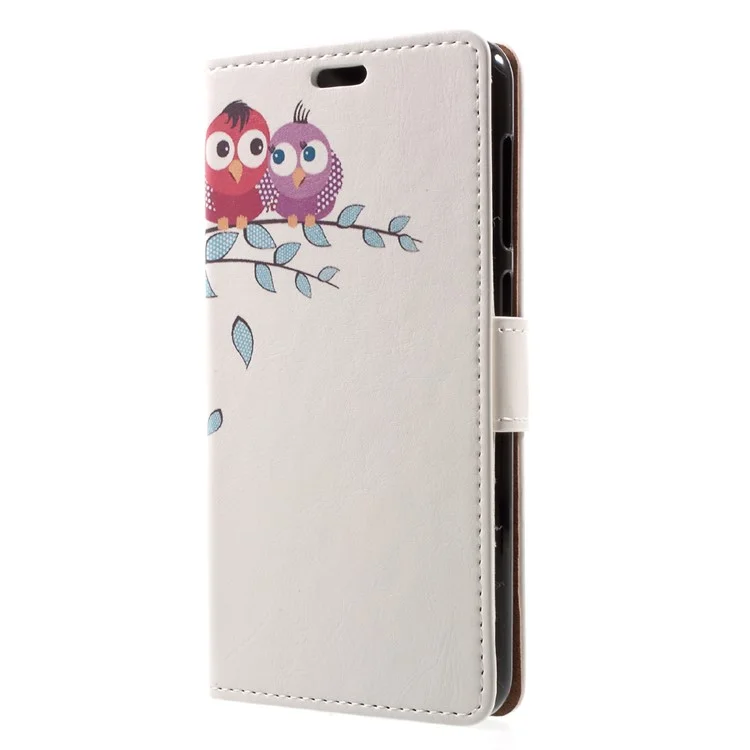 Patterned PU Leather Wallet Stand Protective Phone Cover for Asus Zenfone 4 Max ZC520KL - Bird Couple