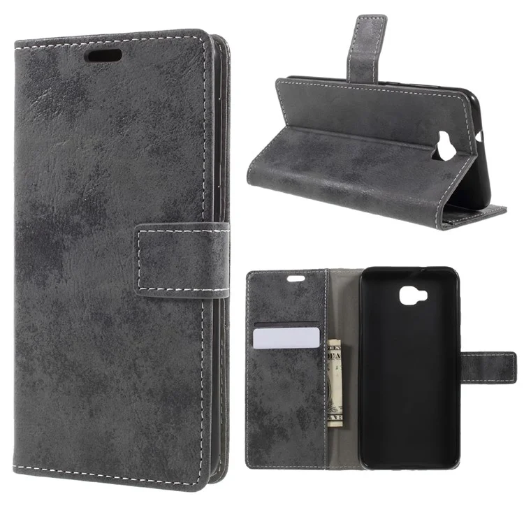Vintage Style Wallet Leather Mobile Phone Case with Stand for Asus Zenfone 4 Selfie ZD553KL/ 4 Selfie ZB553KL/ 4 Selfie Lite ZB553KL - Grey