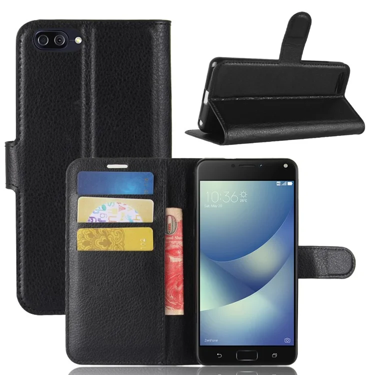Litchi Texture Wallet Leather Stand Case for Asus Zenfone 4 Max ZC520KL - Black