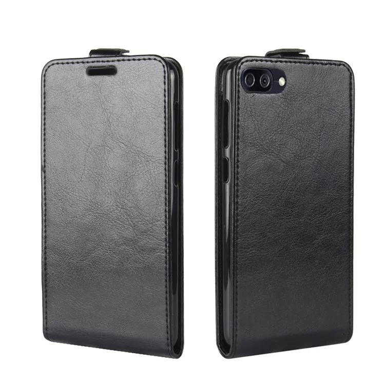 Crazy Horse Vertical Flip Leather Card Holder Magnetic Phone Case for Asus Zenfone 4 Max ZC520KL - Black