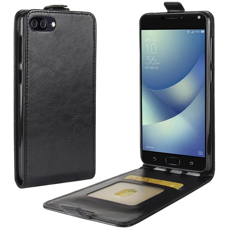 Crazy Horse Vertical Flip Leather Card Holder Magnetic Phone Case for Asus Zenfone 4 Max ZC520KL - Black