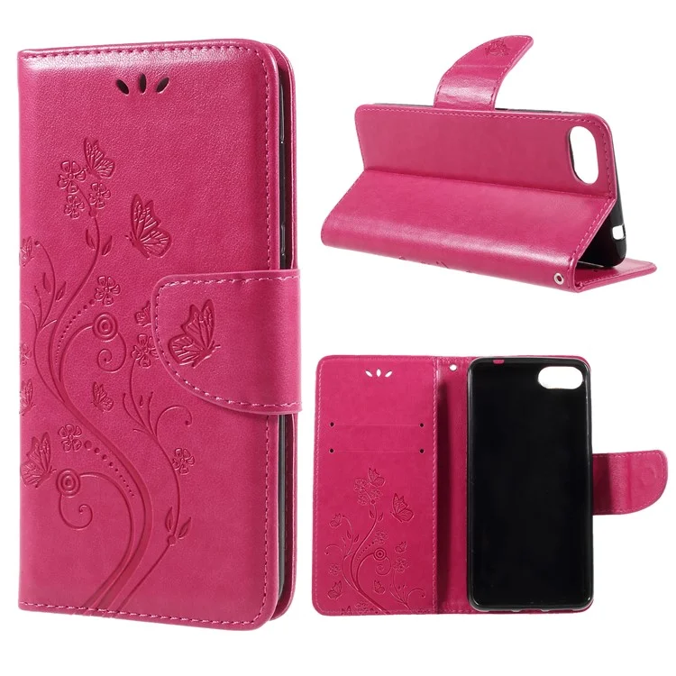Imprint Butterfly Flower Leather Wallet Case for Asus Zenfone 4 Max ZC520KL - Rose