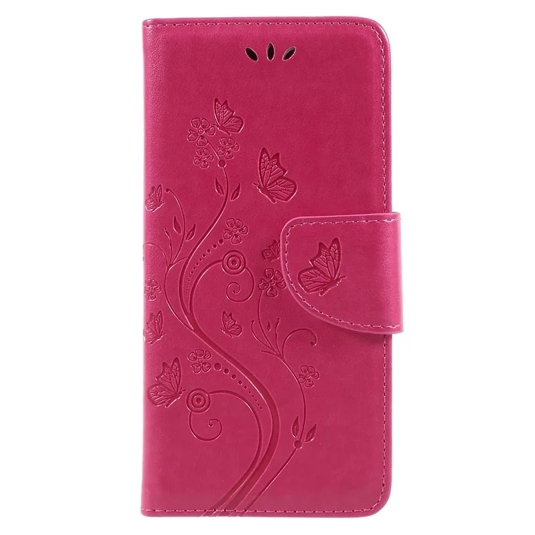 Imprint Butterfly Flower Leather Wallet Case for Asus Zenfone 4 Max ZC520KL - Rose