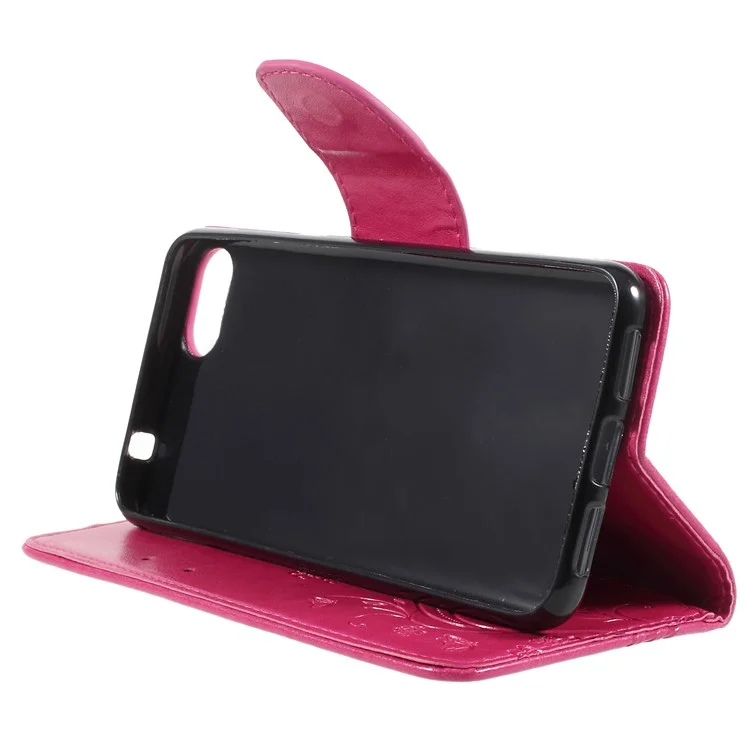 Imprint Butterfly Flower Leather Wallet Case for Asus Zenfone 4 Max ZC520KL - Rose