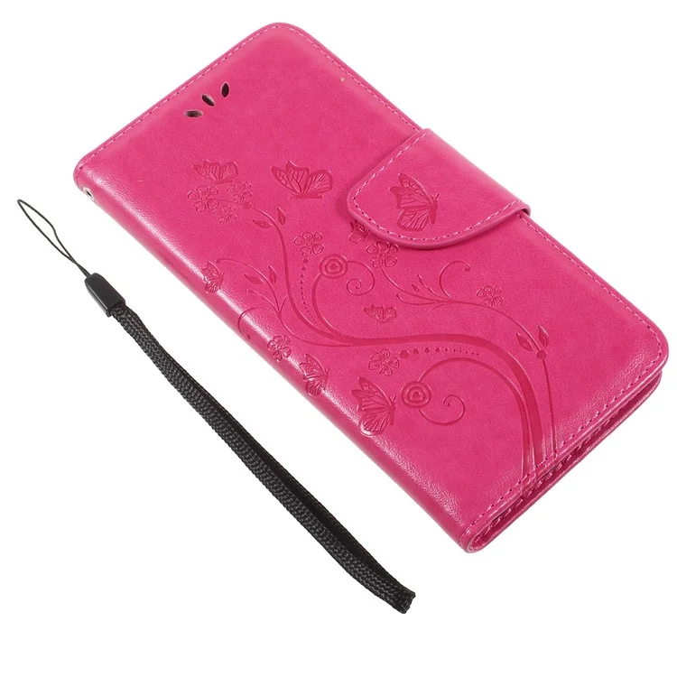 Imprint Butterfly Flower Leather Wallet Case for Asus Zenfone 4 Max ZC520KL - Rose