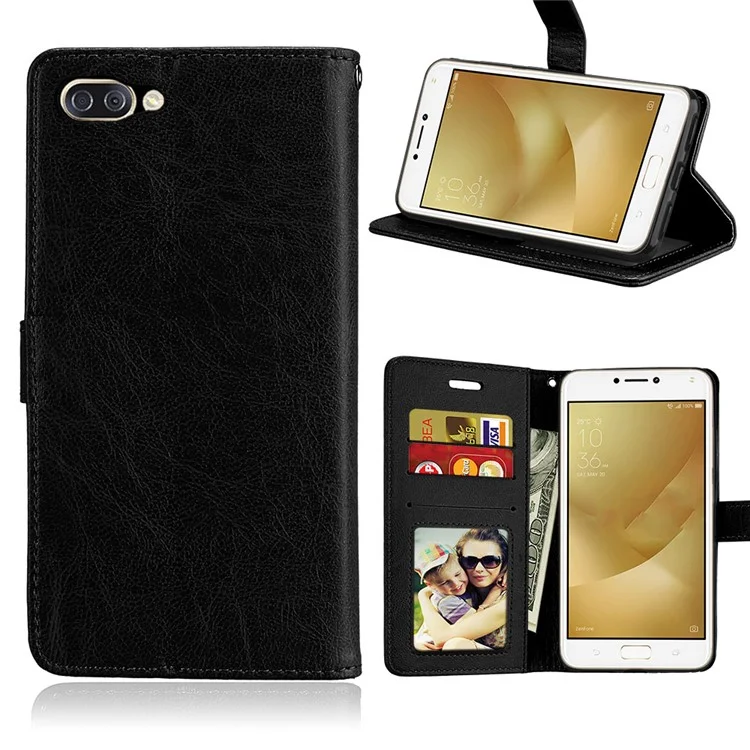 Solid Color Wallet Stand Protective Leather Case for Asus ZenFone 4 Max/4 Max Pro/4 Max Plus ZC554KL - Black