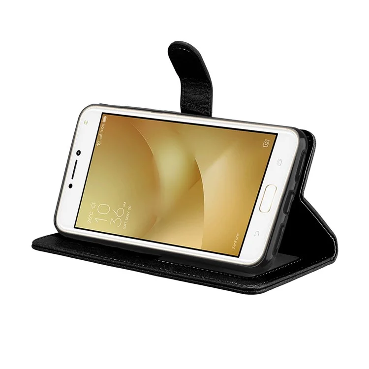 Solid Color Wallet Stand Protective Leather Case for Asus ZenFone 4 Max/4 Max Pro/4 Max Plus ZC554KL - Black