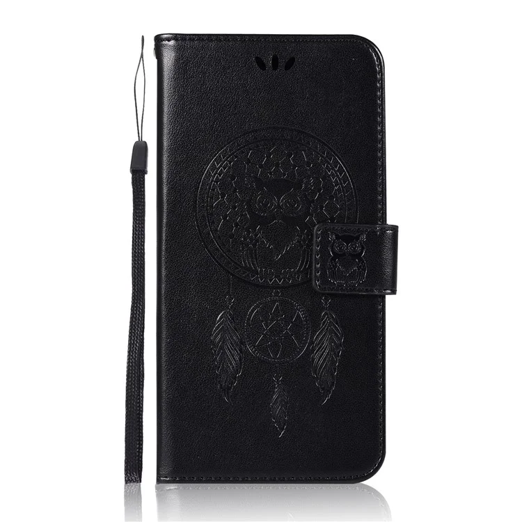 Imprint Owl Dream Catcher Pattern Leather Wallet Case with Strap for Asus ZenFone 4 Max / 4 Max Pro / 4 Max Plus (ZC554KL) - Black