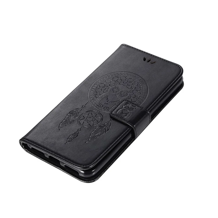 Imprint Owl Dream Catcher Pattern Leather Wallet Case with Strap for Asus ZenFone 4 Max / 4 Max Pro / 4 Max Plus (ZC554KL) - Black
