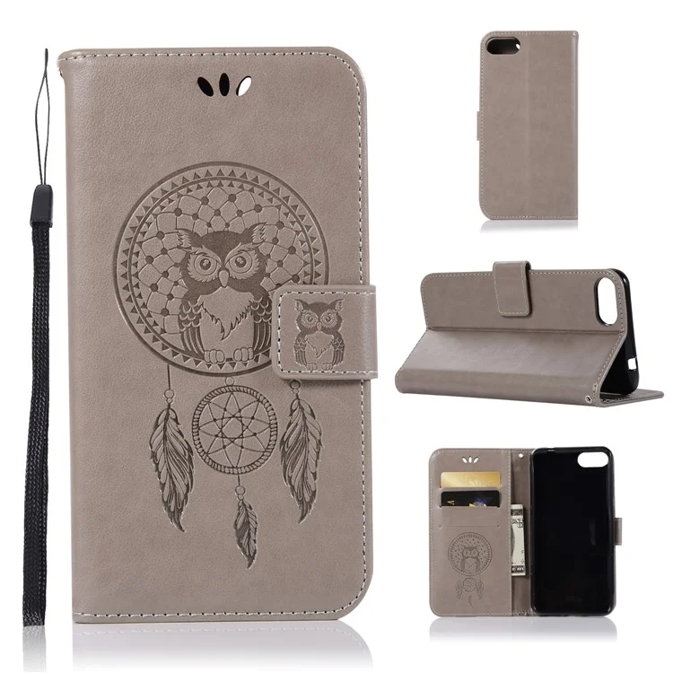 Imprint Owl Dream Catcher Pattern PU Leather Cover for Asus Zenfone 4 Max ZC520KL - Grey
