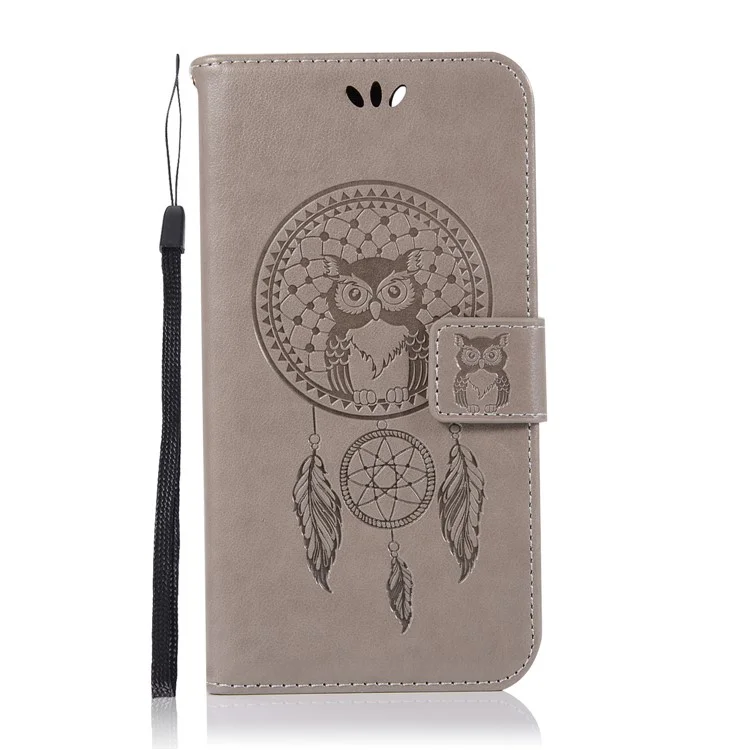 Imprint Owl Dream Catcher Pattern PU Leather Cover for Asus Zenfone 4 Max ZC520KL - Grey
