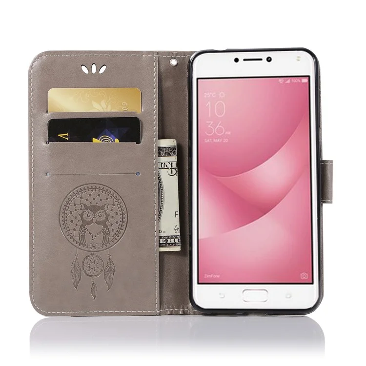 Imprint Owl Dream Catcher Pattern PU Leather Cover for Asus Zenfone 4 Max ZC520KL - Grey