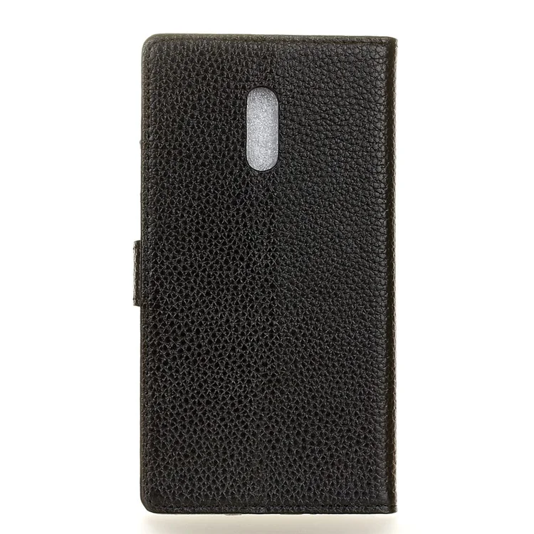 Litchi Grain Genuine Leather Wallet Phone Case for Asus Zenfone V Live V500KL - Black