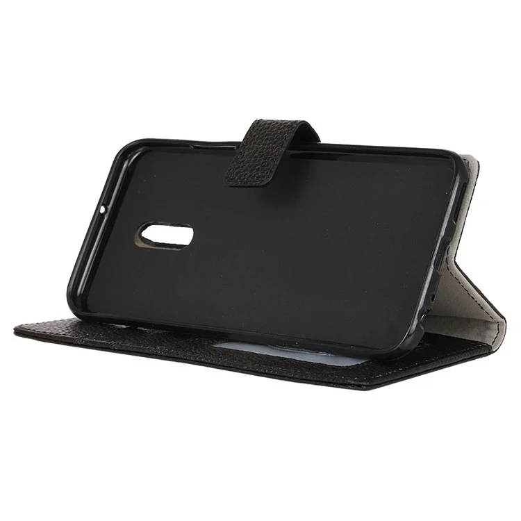 Litchi Grain Genuine Leather Wallet Phone Case for Asus Zenfone V Live V500KL - Black