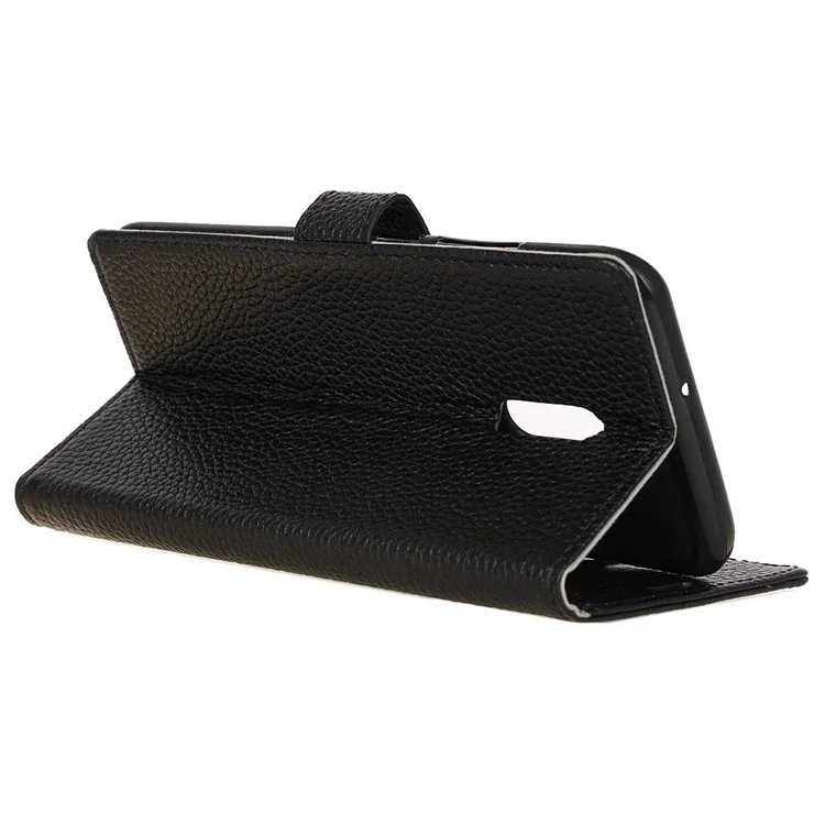 Litchi Grain Genuine Leather Wallet Phone Case for Asus Zenfone V Live V500KL - Black