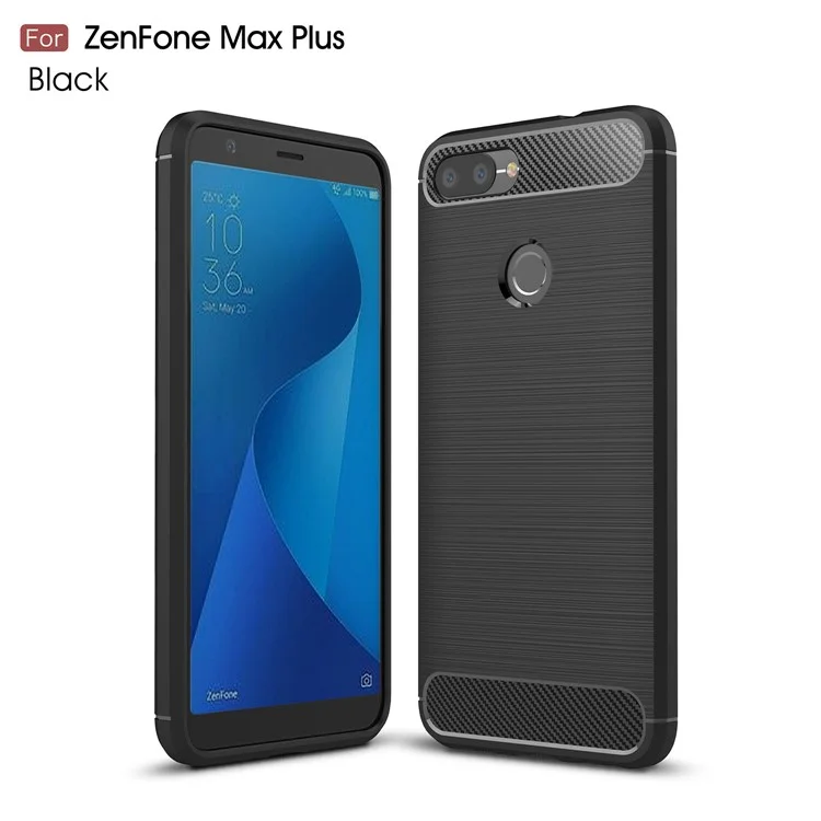 Carbon Fiber Texture Brushed TPU Cover Case for Asus ZenFone Max Plus (M1) ZB570TL - Black