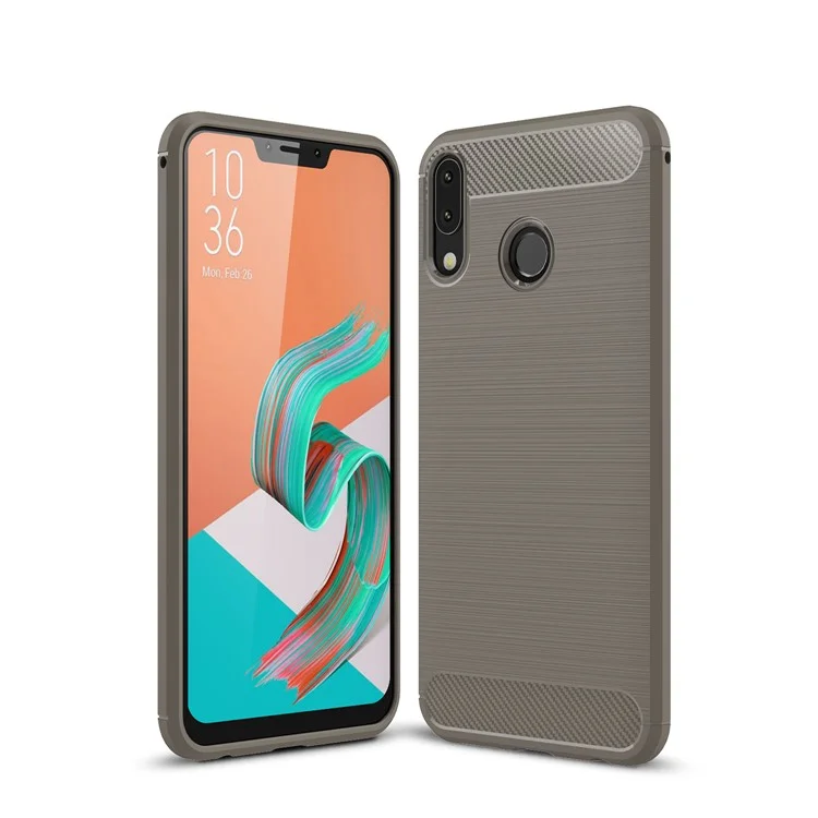 Carbon Fiber Texture Brushed TPU Phone Cover for Asus Zenfone 5Z ZS620KL - Grey