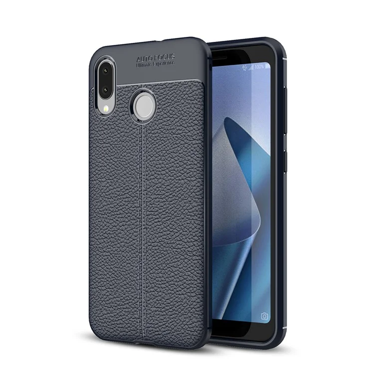 Litchi Texture TPU Case Phone Cover for Asus Zenfone Max (M1) ZB555KL - Dark Blue