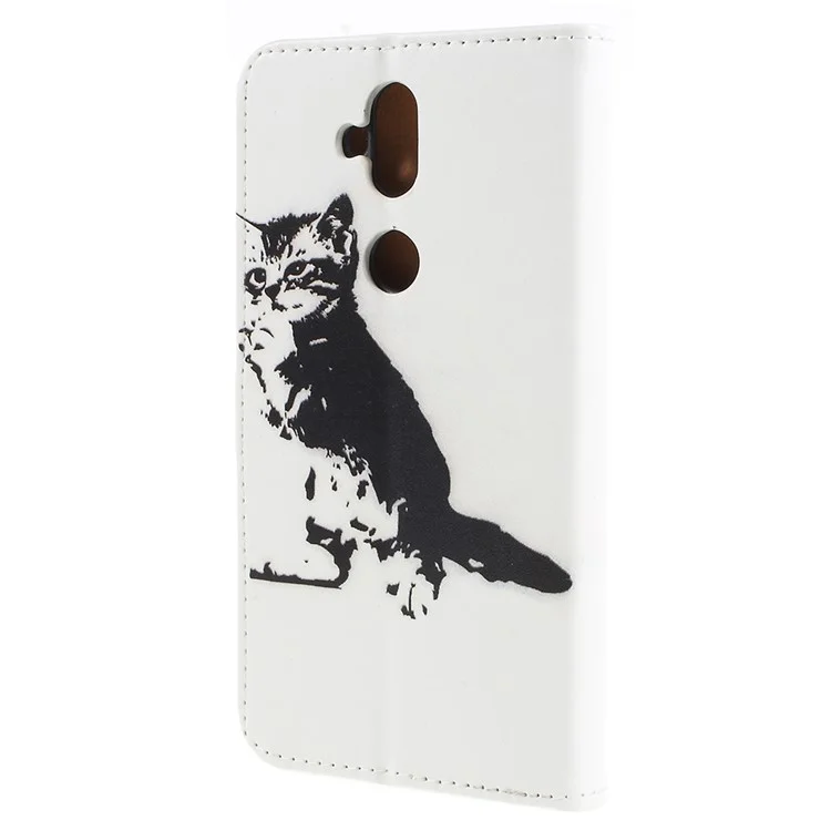 Pattern Printing Wallet Leather Cover Case for Asus Zenfone 5 Lite ZC600KL - Black and White Cat
