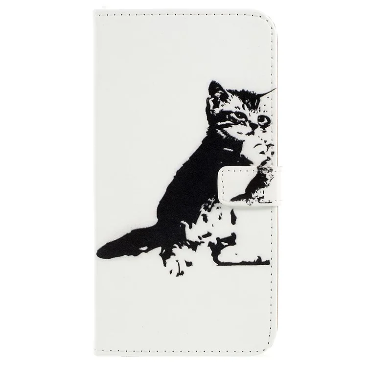 Pattern Printing Wallet Leather Cover Case for Asus Zenfone 5 Lite ZC600KL - Black and White Cat