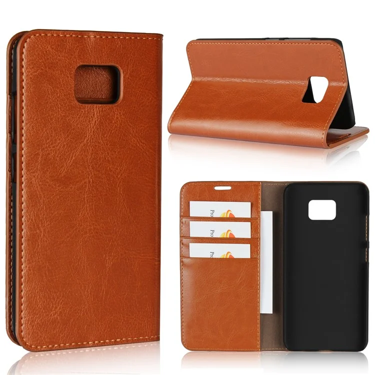 Crazy Horse Texture Genuine Leather Wallet Folio Casing for Asus Zenfone V V520KL - Brown