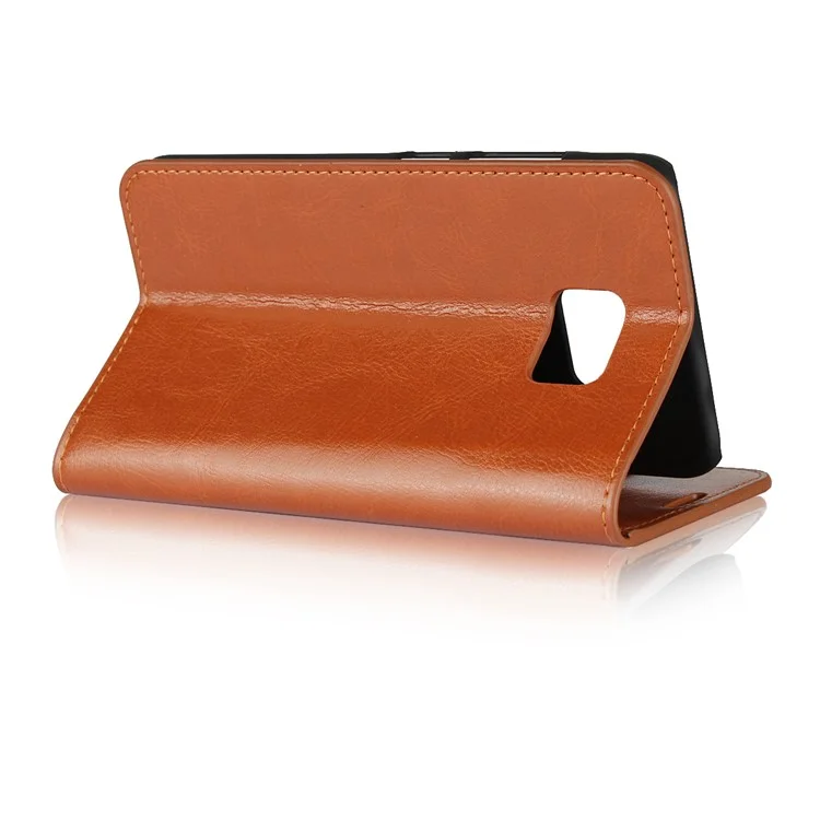 Crazy Horse Texture Genuine Leather Wallet Folio Casing for Asus Zenfone V V520KL - Brown