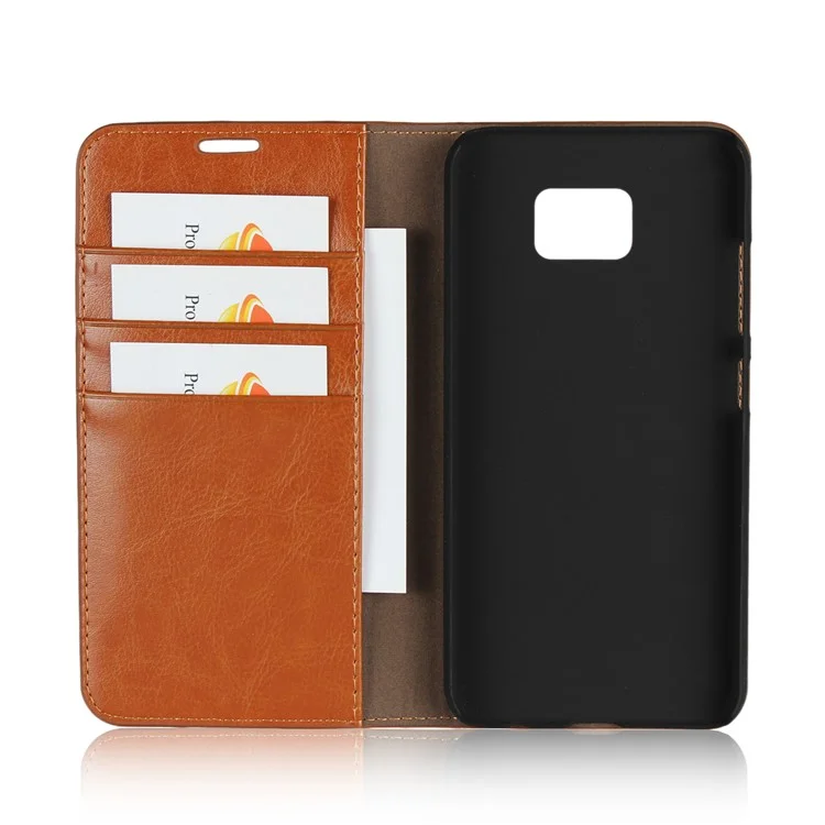 Crazy Horse Texture Genuine Leather Wallet Folio Casing for Asus Zenfone V V520KL - Brown