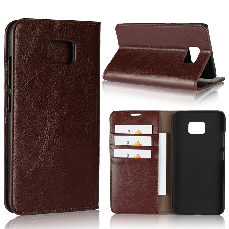 Crazy Horse Texture Genuine Leather Wallet Stand Case Accessory for Asus Zenfone V V520KL - Coffee