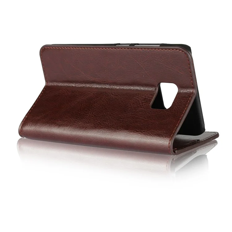 Crazy Horse Texture Genuine Leather Wallet Stand Case Accessory for Asus Zenfone V V520KL - Coffee