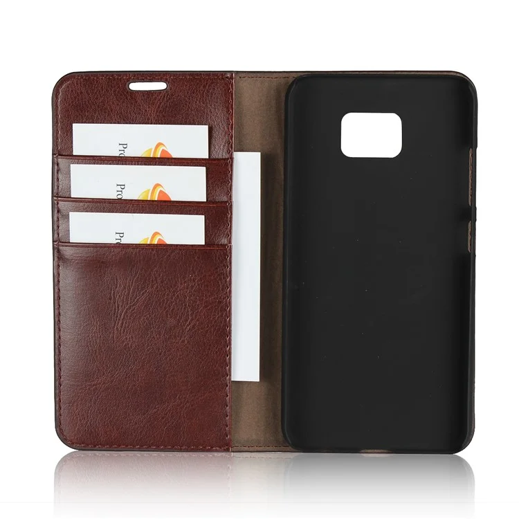 Crazy Horse Texture Genuine Leather Wallet Stand Case Accessory for Asus Zenfone V V520KL - Coffee