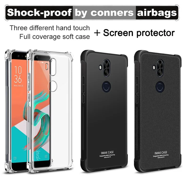 IMAK for Asus Zenfone 5 Lite ZC600KL Skin Feel Anti-drop TPU Case + Explosion-proof Screen Film - Metal Black